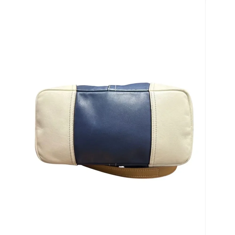 Coach Hadley F27728 Leather Hobo Bag Navy White Tan Colorblock Shoulder Purse